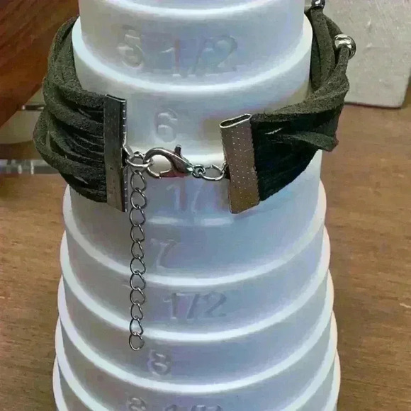 Green Leather with Silver Beads Multi Strand Bracelet - Picture 3 of 4